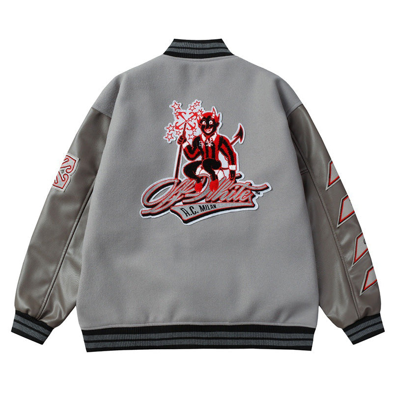 OFF WHITE Embroidered rhinestone filled down cotton jacket baseball uniform