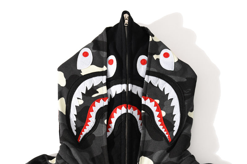 BAPE Glow Camo Shark Wide Full Zip Double Hoodies