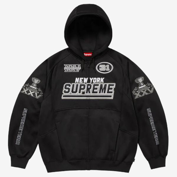 Supreme logo-patch zip-fastening hoodie