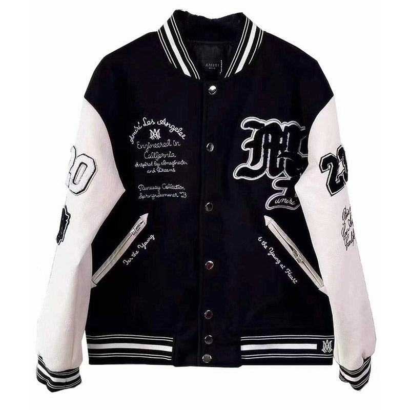 AMIRI Appliquéd Embroidered Wool-Blend and Leather Varsity Jacket
