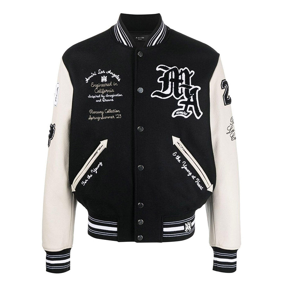 AMIRI Appliquéd Embroidered Wool-Blend and Leather Varsity Jacket